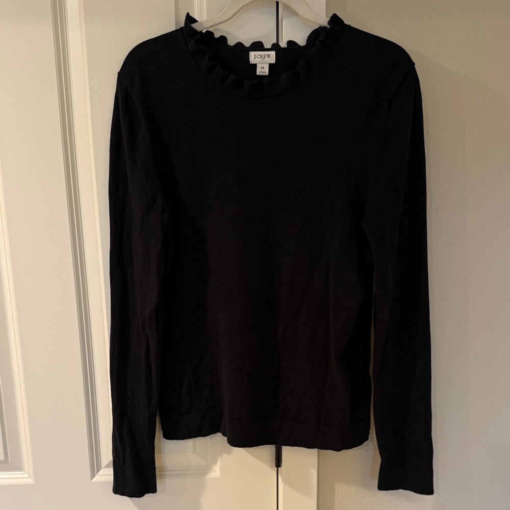J. Crew Elegant Black Ruffle Sweater